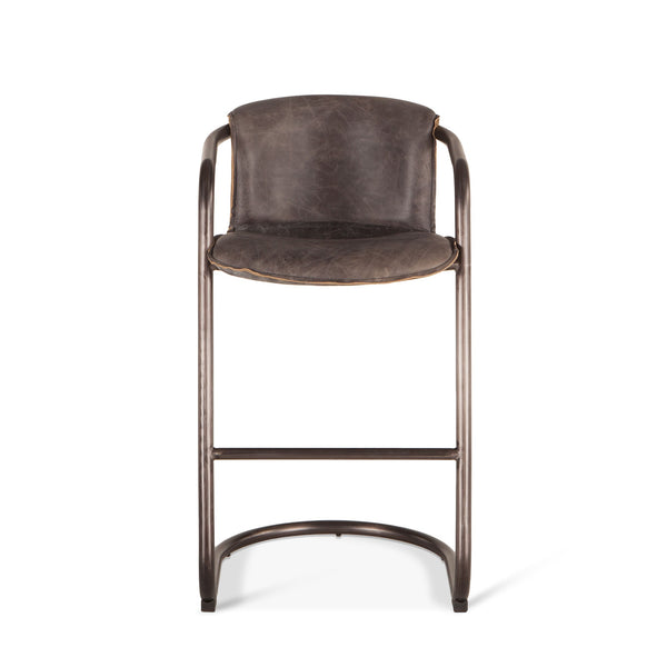 Portofino Distressed Antique Ebony Leather Bar Chair