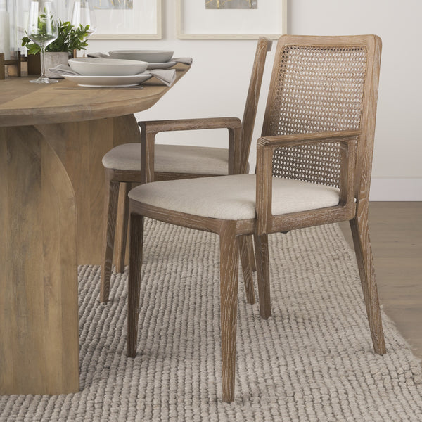 Clara Light Brown Wood W/ Cream Fabric Seat and Cane Back Dining Chair