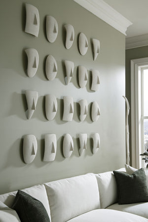 Geometric Cycladic Wall Art, Set of 5, White Stone