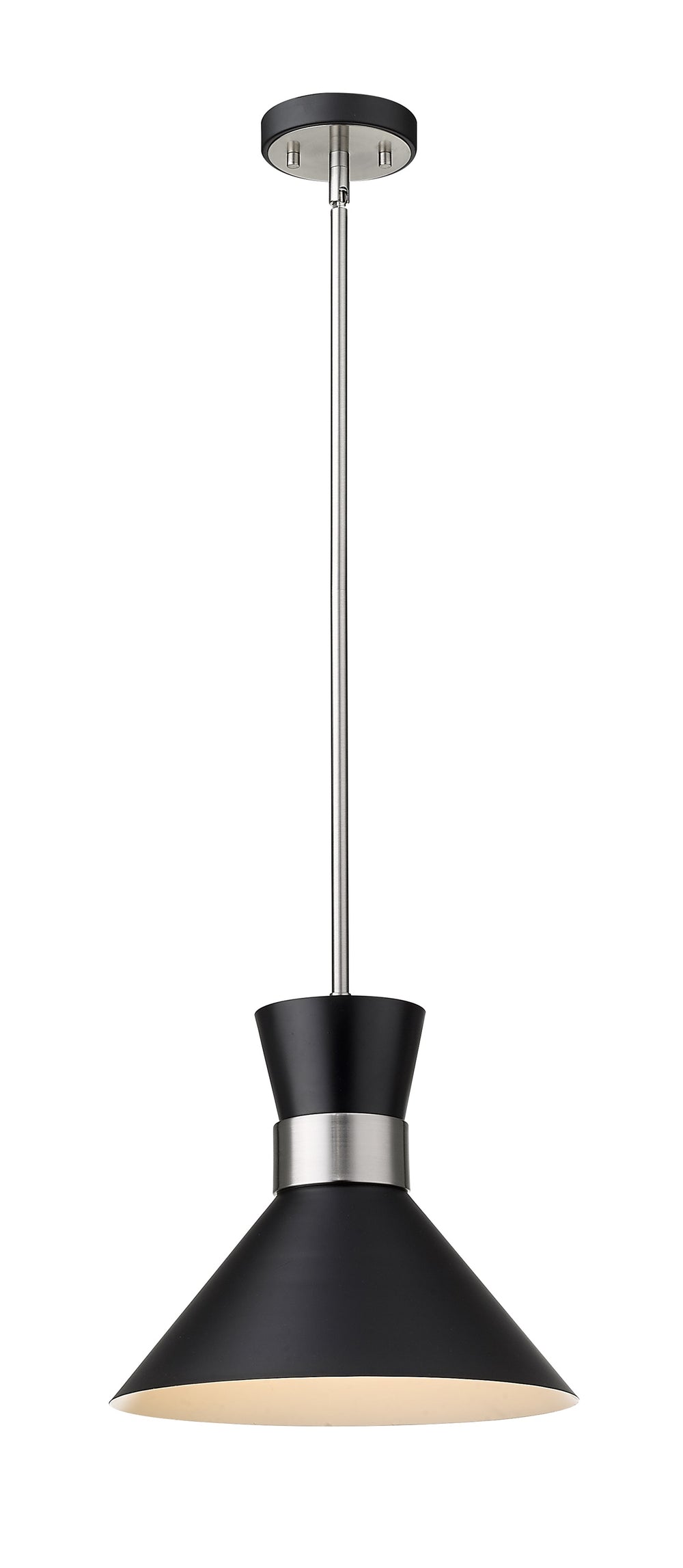 Soriano 1 Light Pendant in Matte Black + Brushed Nickel Finish