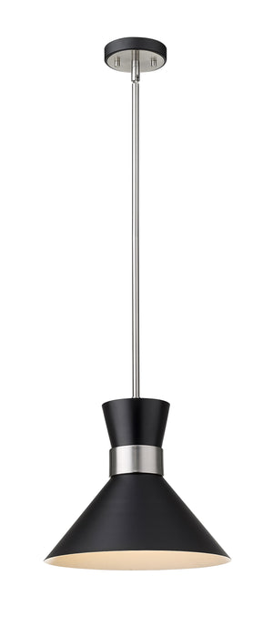 Soriano 1 Light Pendant in Matte Black + Brushed Nickel Finish