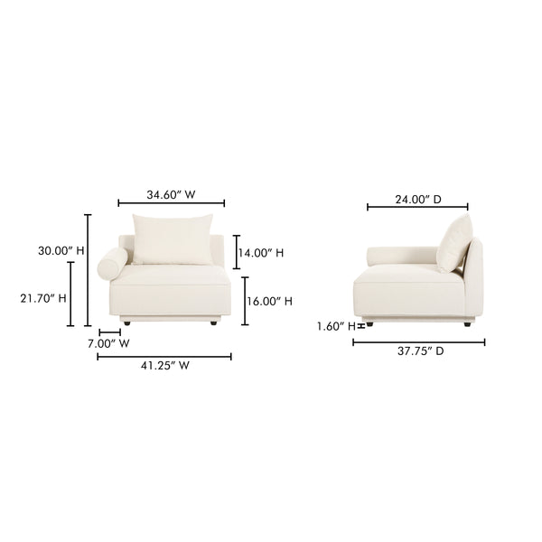 Moe's Rosello Left Arm Facing Chair in White