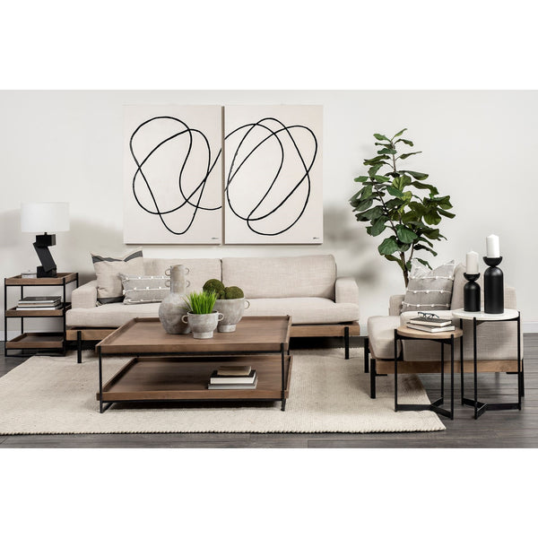 Trey III 20" x 26" Square Medium Brown Wooden Three-Tiered Black Iron Frame End/Side Table