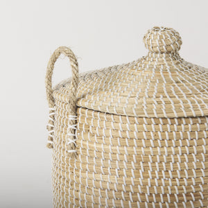 Olivia 15.7L x 15.7W x 17.3H Set of 3 Beige Seagrass Basket W/Lid and Handles