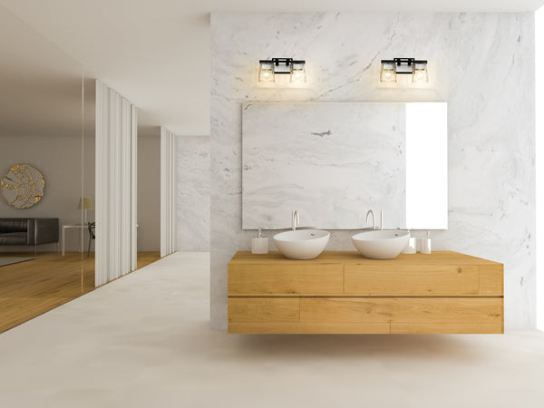 Bleeker Street 2 Light Vanity in Matte Black + Brushed Nickel Finish