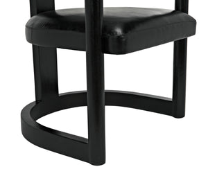 McCormick Teak Chair in Charcoal Black with Black Leather Upholstery