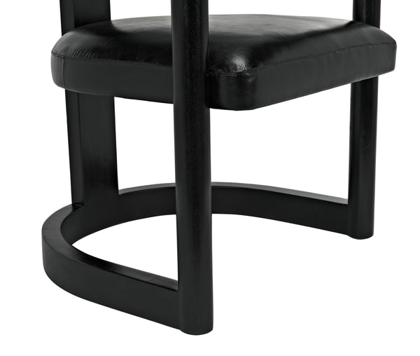 McCormick Teak Chair in Charcoal Black with Black Leather Upholstery