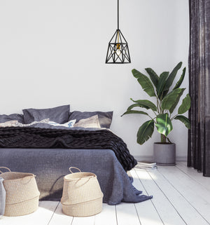 Trestle 1 Light Mini Pendant in Matte Black + Olde Brass Finish