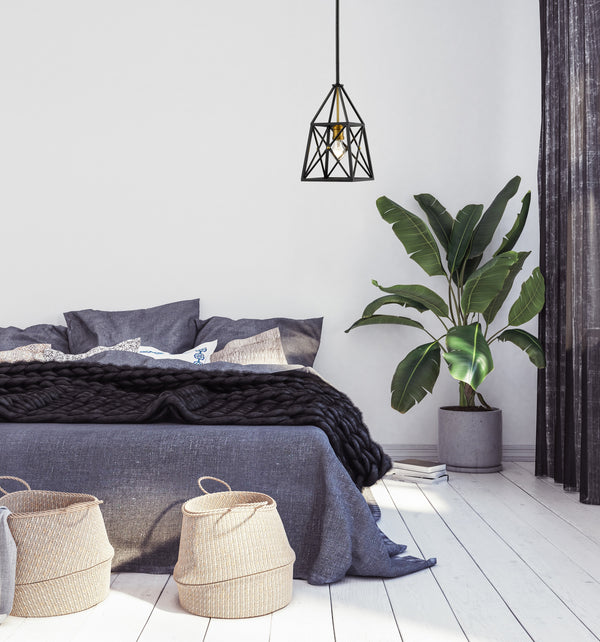 Trestle 1 Light Mini Pendant in Matte Black + Olde Brass Finish