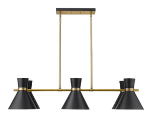 Soriano 6 Light Island/Billiard in Matte Black + Heritage Brass Finish