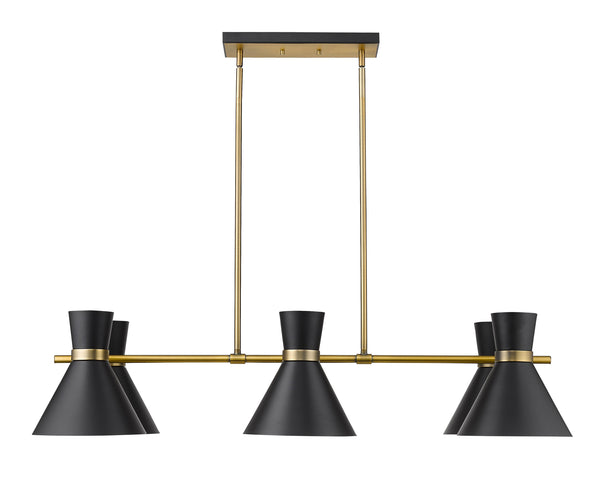 Soriano 6 Light Island/Billiard in Matte Black + Heritage Brass Finish