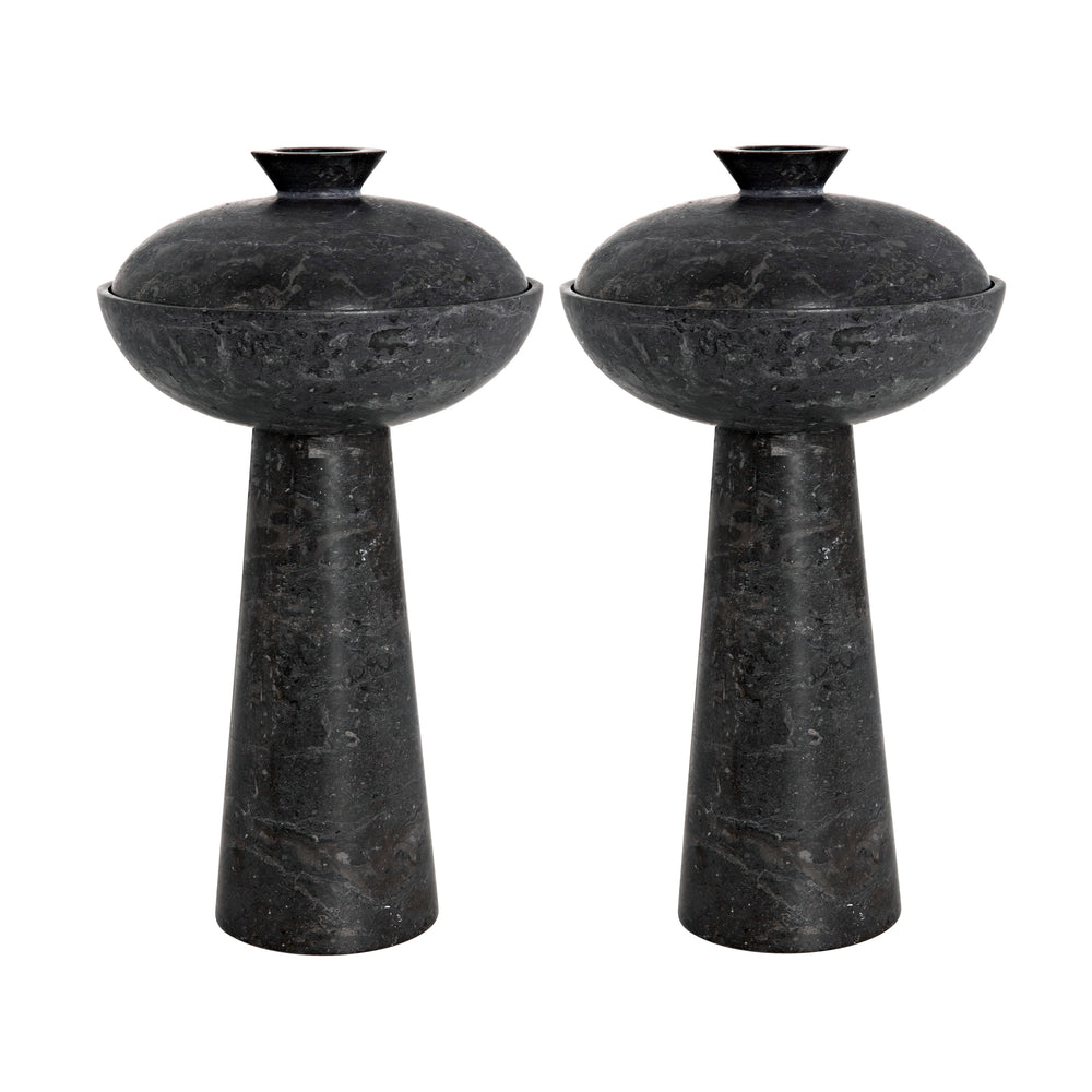 Guy Black Marble Candlestick Holders, Set of 2