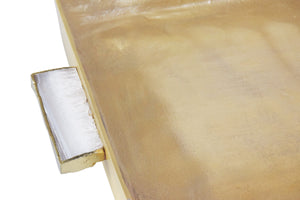 CAST METAL TRAY IN ANTIQUE BRASS FINISH WITH AGATE HANDLES