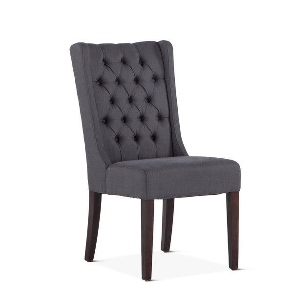Lara Dark Gray Linen Dining Chair with Dark Walnut Legs