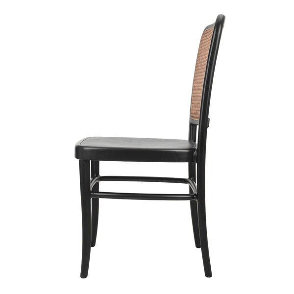 Sonora Rattan Dining Side Chair Wood Seat, Black/Natural