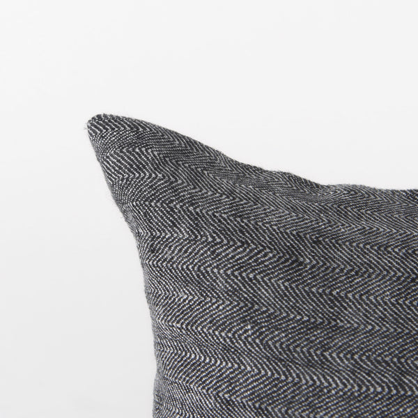 Sibyl 13L x 21W Black Fabric Striped and White Fringed Decorative Pillow Cover