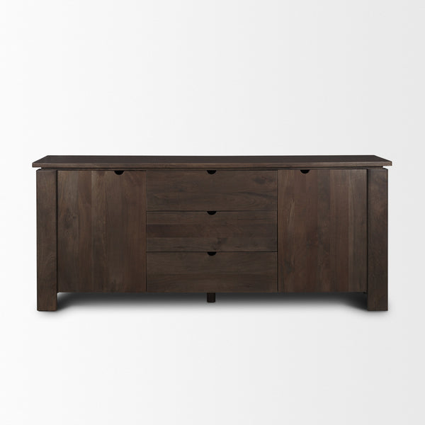 Wallen 2 Door Solid Dark Brown Wood w/ 3 Drawers Sideboard