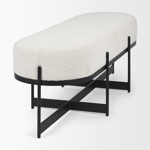Amelia 55.0L x 18.0W x 18.0H Cream Boucle W/Black Metal Upholstered Bench