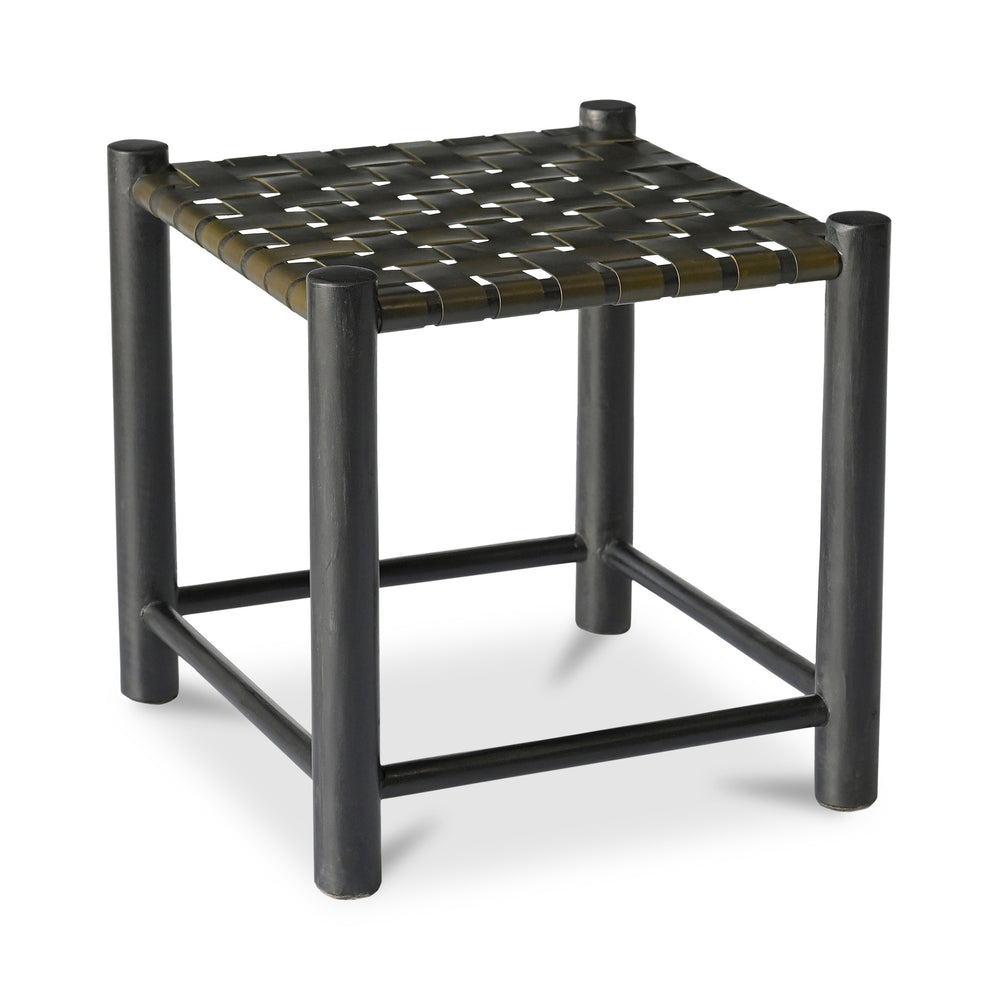Moe's Selby Olive Stool with Leather & Mango Wood