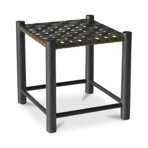 Moe's Selby Olive Stool with Leather & Mango Wood