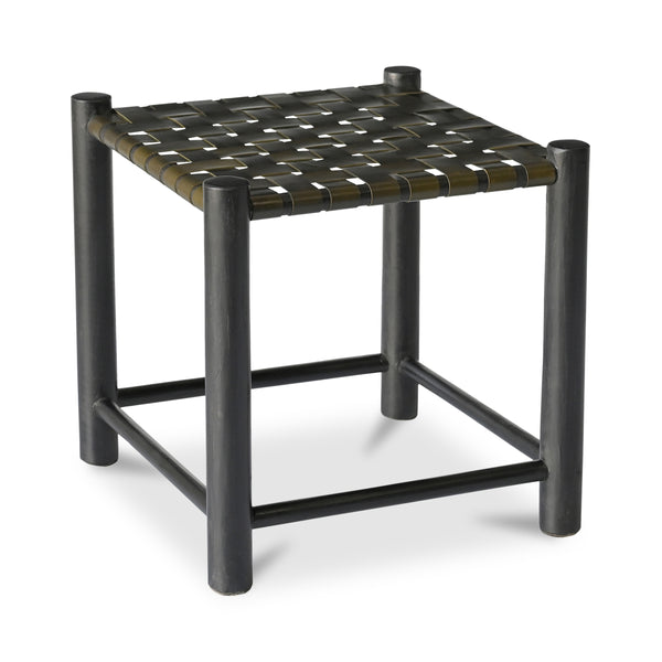 Moe's Selby Olive Stool with Leather & Mango Wood