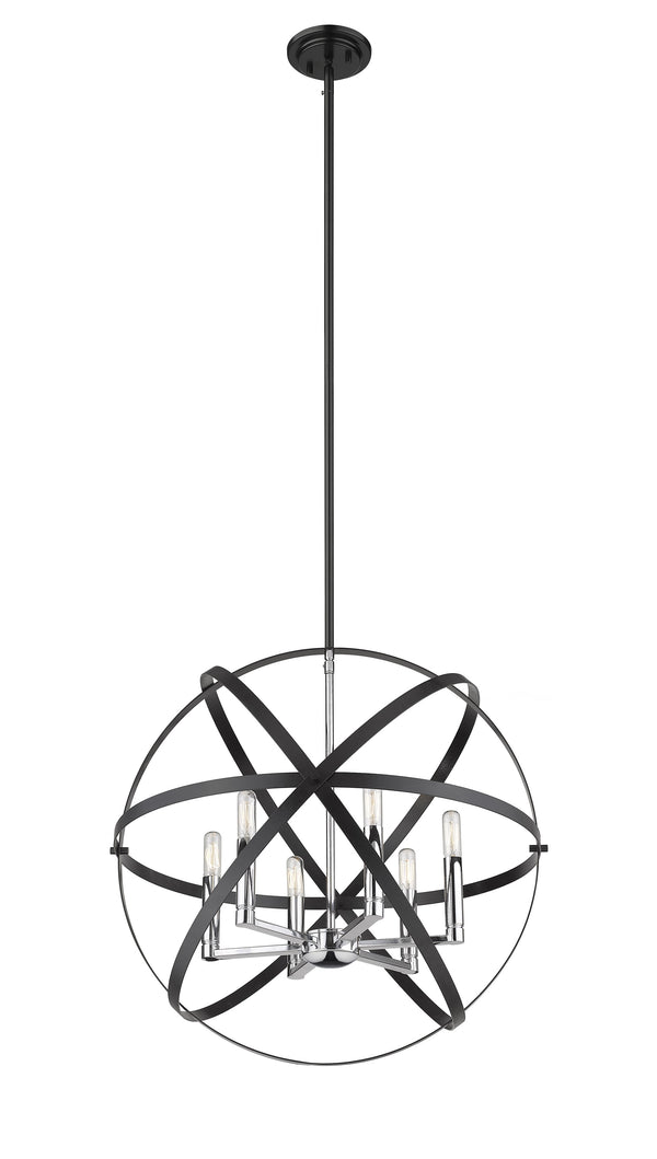 Cavallo 6 Light Pendant in Hammered Black + Chrome Finish