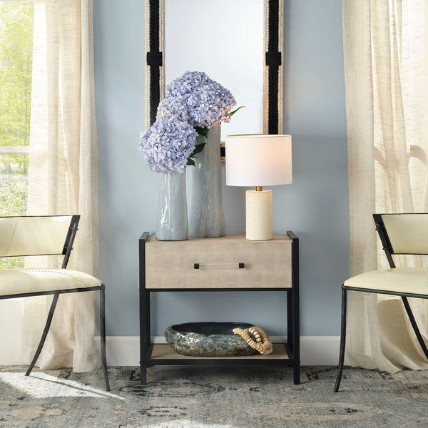 Cassius Faux Shagreen 1-Drawer Side Table, Taupe 
