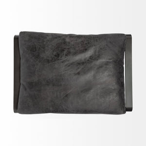 Hornet II 14"H Black Leather Black Metal Base Ottoman