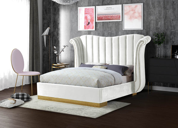 Hubert Queen Bed In White Velvet