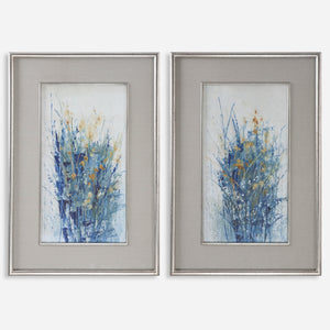 Indigo Florals Framed Art S/2