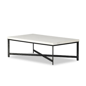 Hammered Iron Coffee Table In White Marble