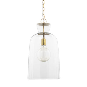 Sadah Tall Clear Blown Glass w/ Gold Metal Pendant Light
