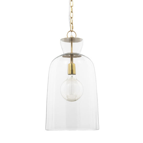 Sadah Tall Clear Blown Glass w/ Gold Metal Pendant Light
