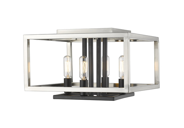 Quadra 4 Light Flush Mount in Brushed Nickel + Black Finish