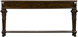 Colonial Birch and Veneer Large Sofa Table in Distressed Brown