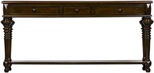 Colonial Birch and Veneer Large Sofa Table in Distressed Brown