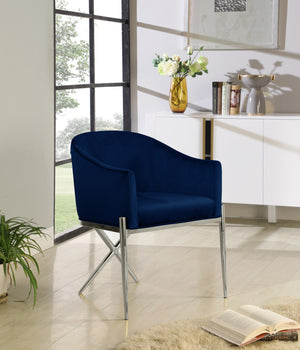 Doris Dining Chair In Navy Velvet and Chrome