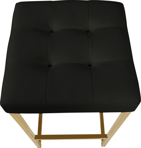 Pearl Stool In Black Faux Leather and Gold
