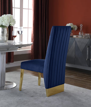 Stanley Dining Chair In Navy Velvet and Gold
