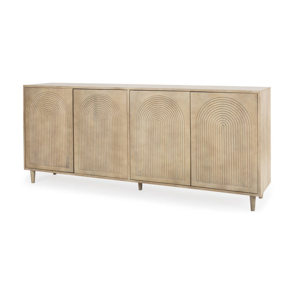 Tucker Light Brown Wood w/ Carved Arch Pattern 4 Door Sideboard