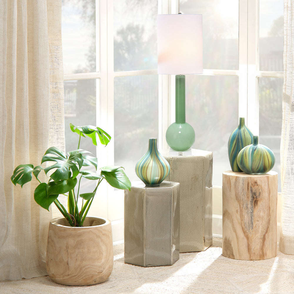 Studio Table Glass Lamp with Linen Shade, Green