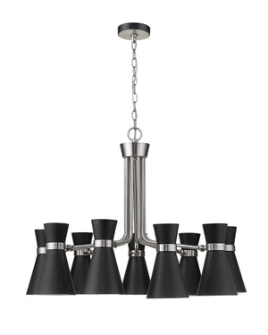 Soriano 9 Light Chandelier in Matte Black + Brushed Nickel Finish
