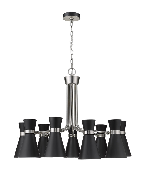 Soriano 9 Light Chandelier in Matte Black + Brushed Nickel Finish