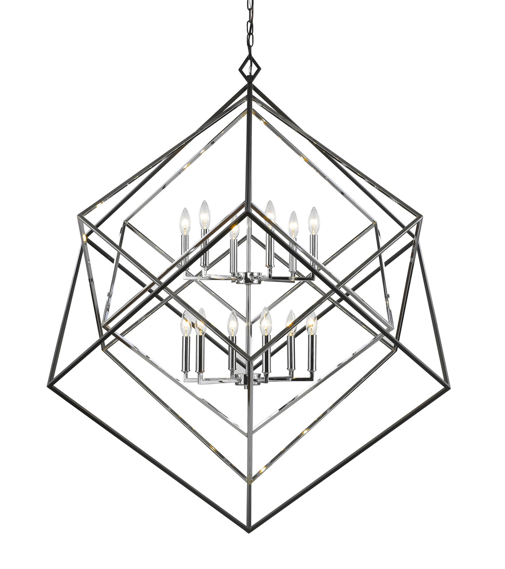 Euclid 12 Light Chandelier in Chrome + Matte Black Finish