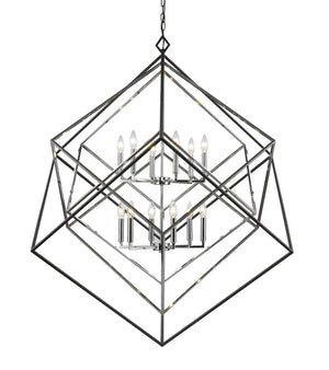 Euclid 12 Light Chandelier in Chrome + Matte Black Finish
