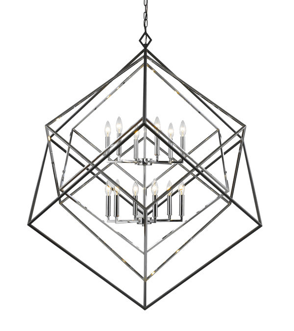 Euclid 12 Light Chandelier in Chrome + Matte Black Finish