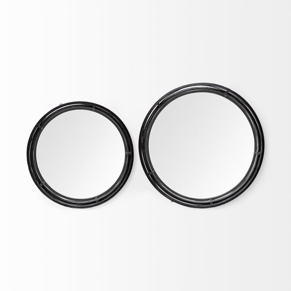 Piers (Set of 2) Black Metal Mirrored Round Trays