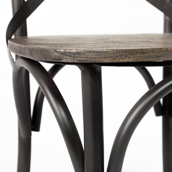 Etienne I Brown Solid Wood Seat Grey Iron Frame Dining Chair