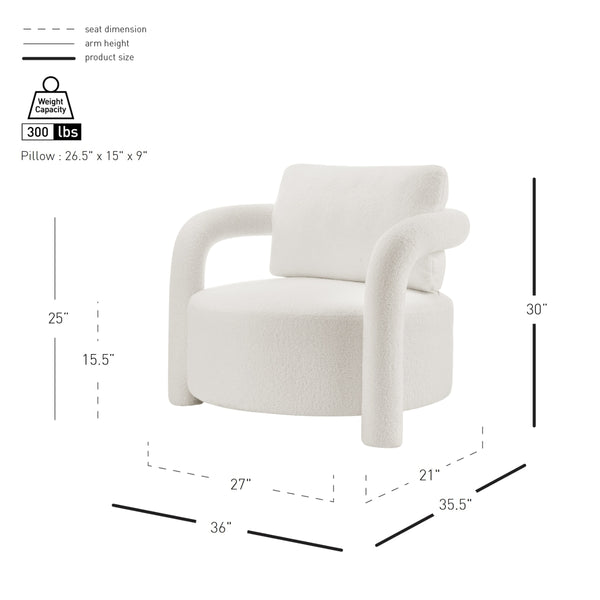 Maisie Faux Shearling Accent Arm Chair, Wilmont White