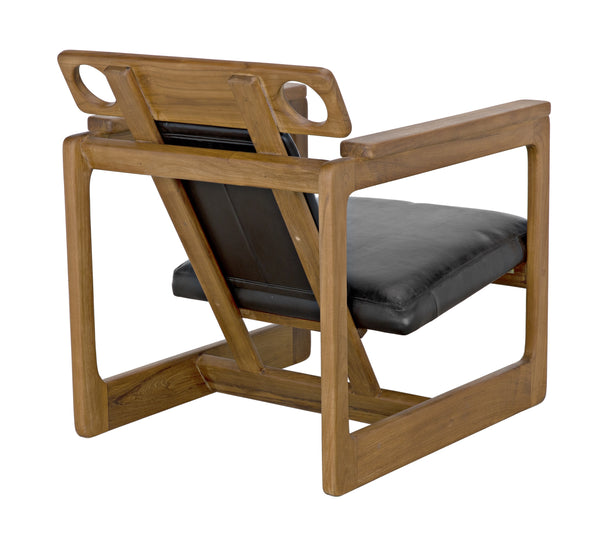 Buraco Teak Relax Chair with Gloss Finish and Black Leather Upholstery